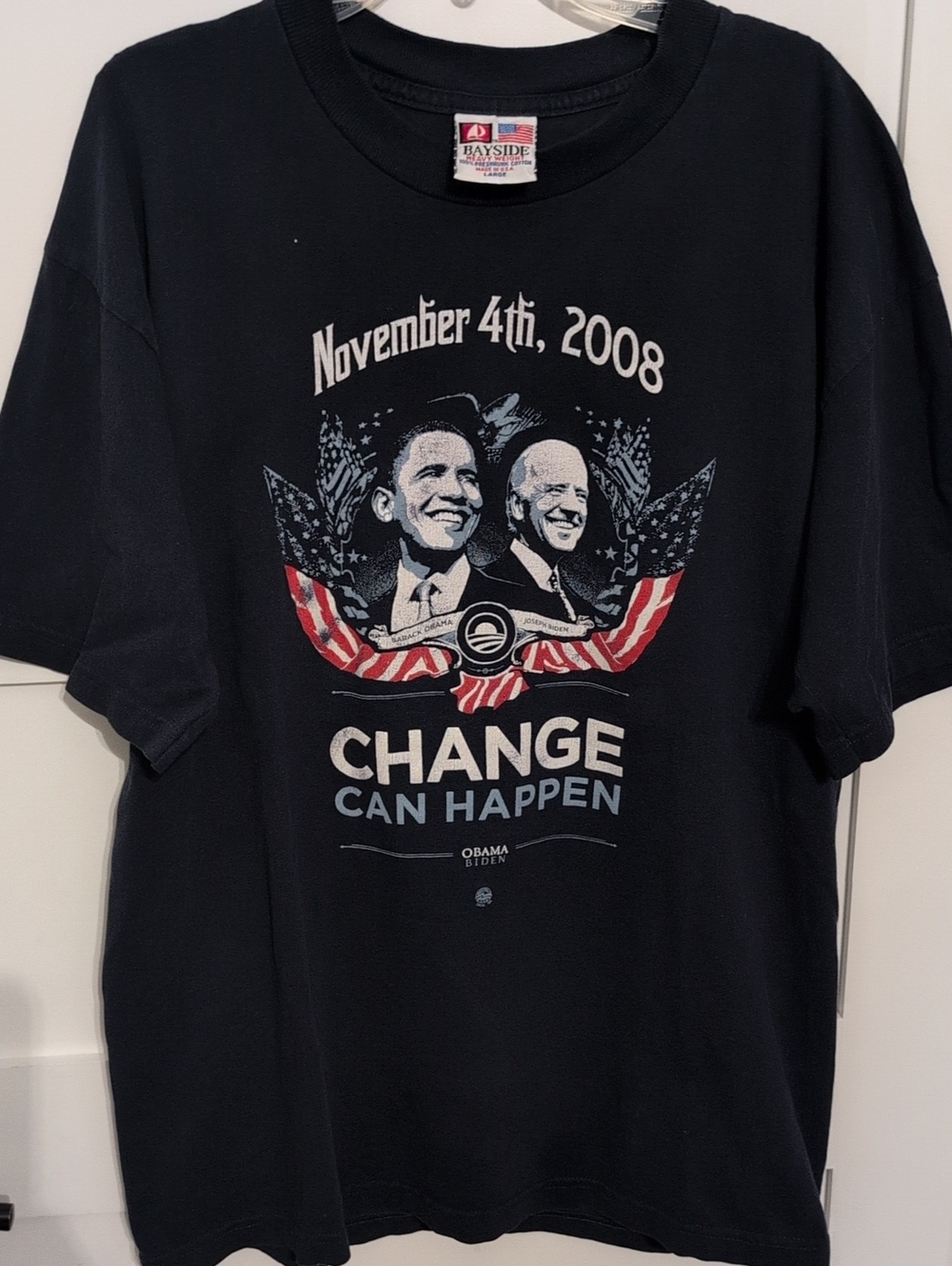 Barack Obama 2008 Change Vintage Tag Heavyweight Election T-shirt LG